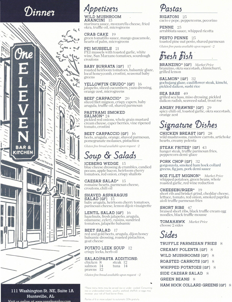 One Eleven menu board