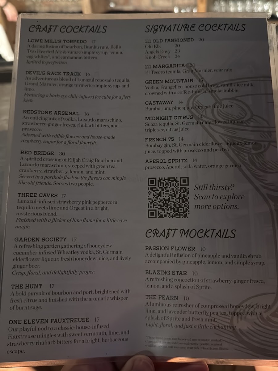 One Eleven menu board