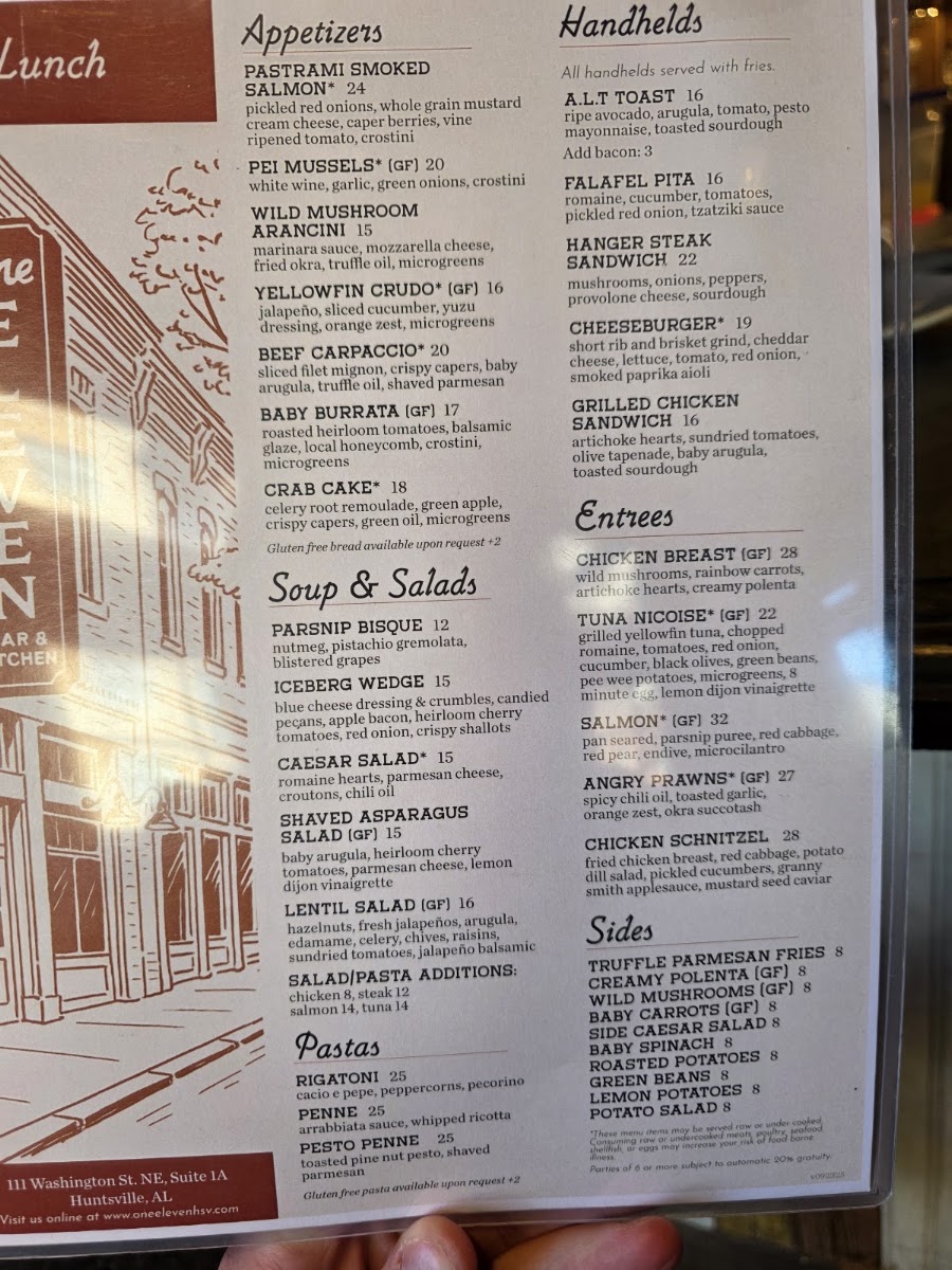 One Eleven menu board