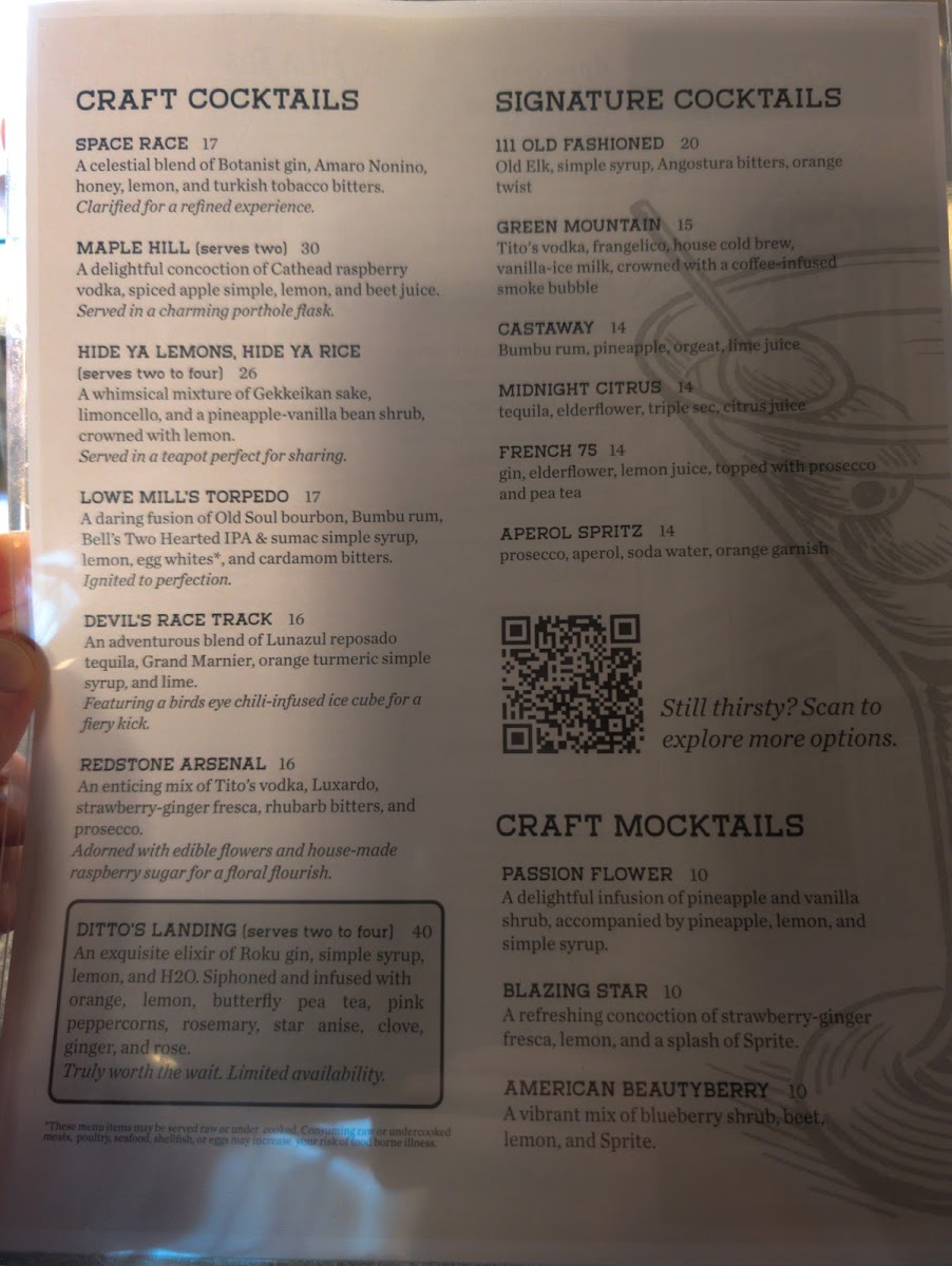 One Eleven menu board