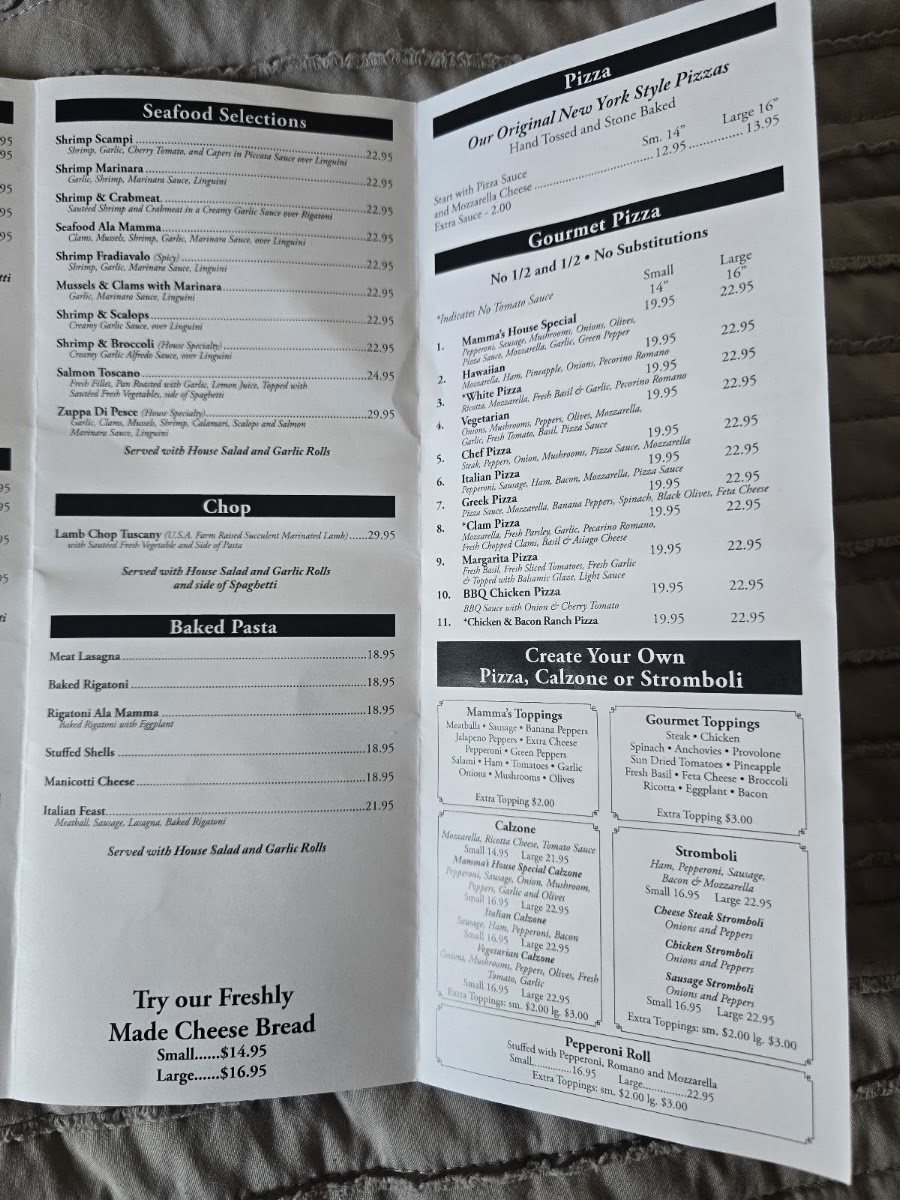 Mama Roma’sBrick Oven Pie and Pasta menu board