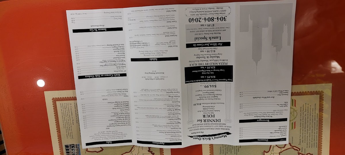 Mama Roma’sBrick Oven Pie and Pasta menu board