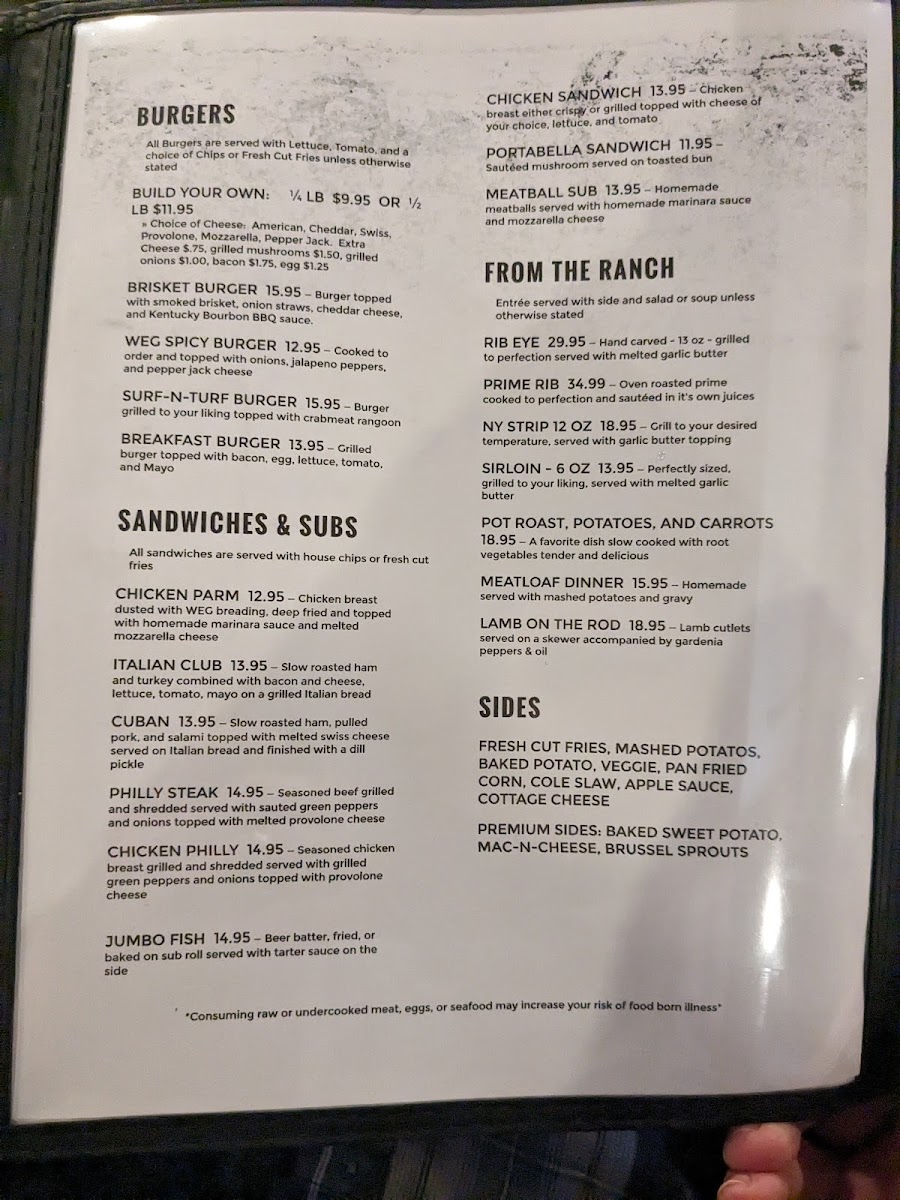 West End Grille menu board