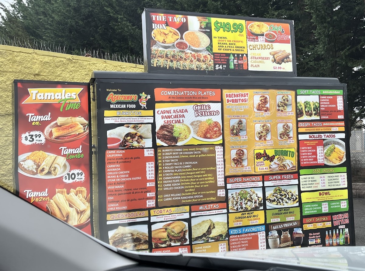 Aceituno’s Mexican Food menu board
