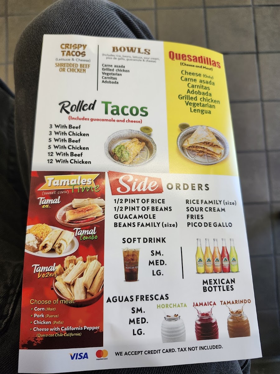 Aceituno’s Mexican Food menu board