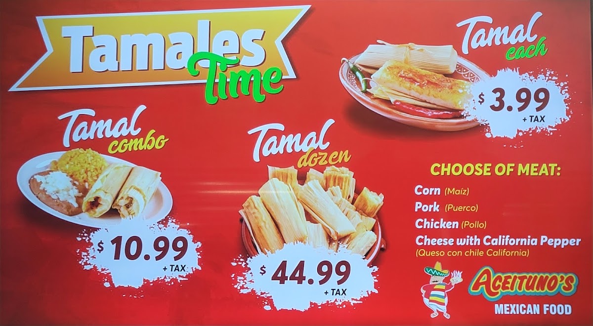 Aceituno’s Mexican Food menu board