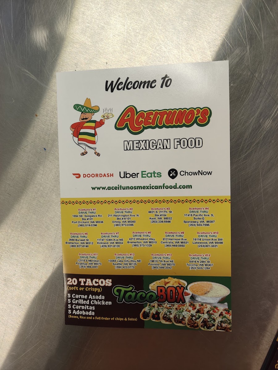 Aceituno’s Mexican Food menu board