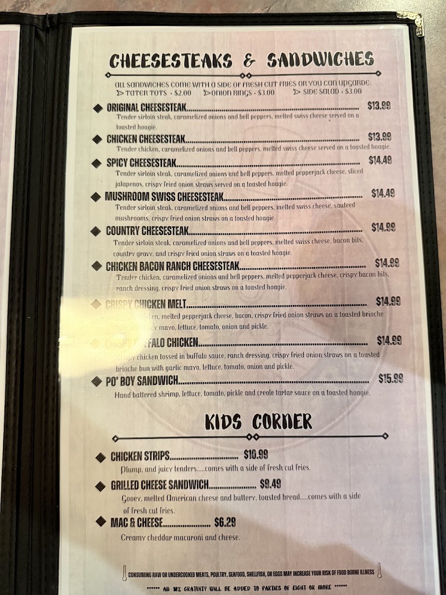 Smash N Grab menu board