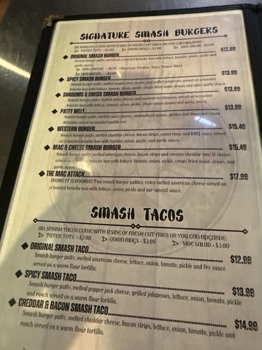 Smash N Grab menu board