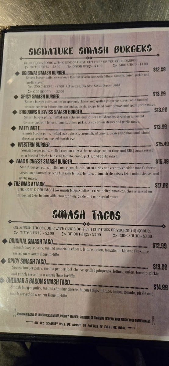 Smash N Grab menu board