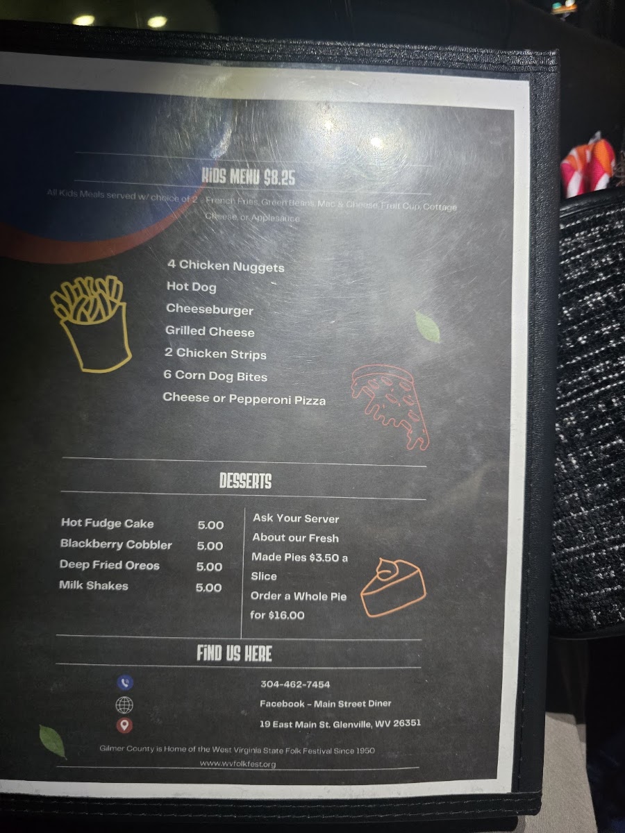 Main Street diner menu board