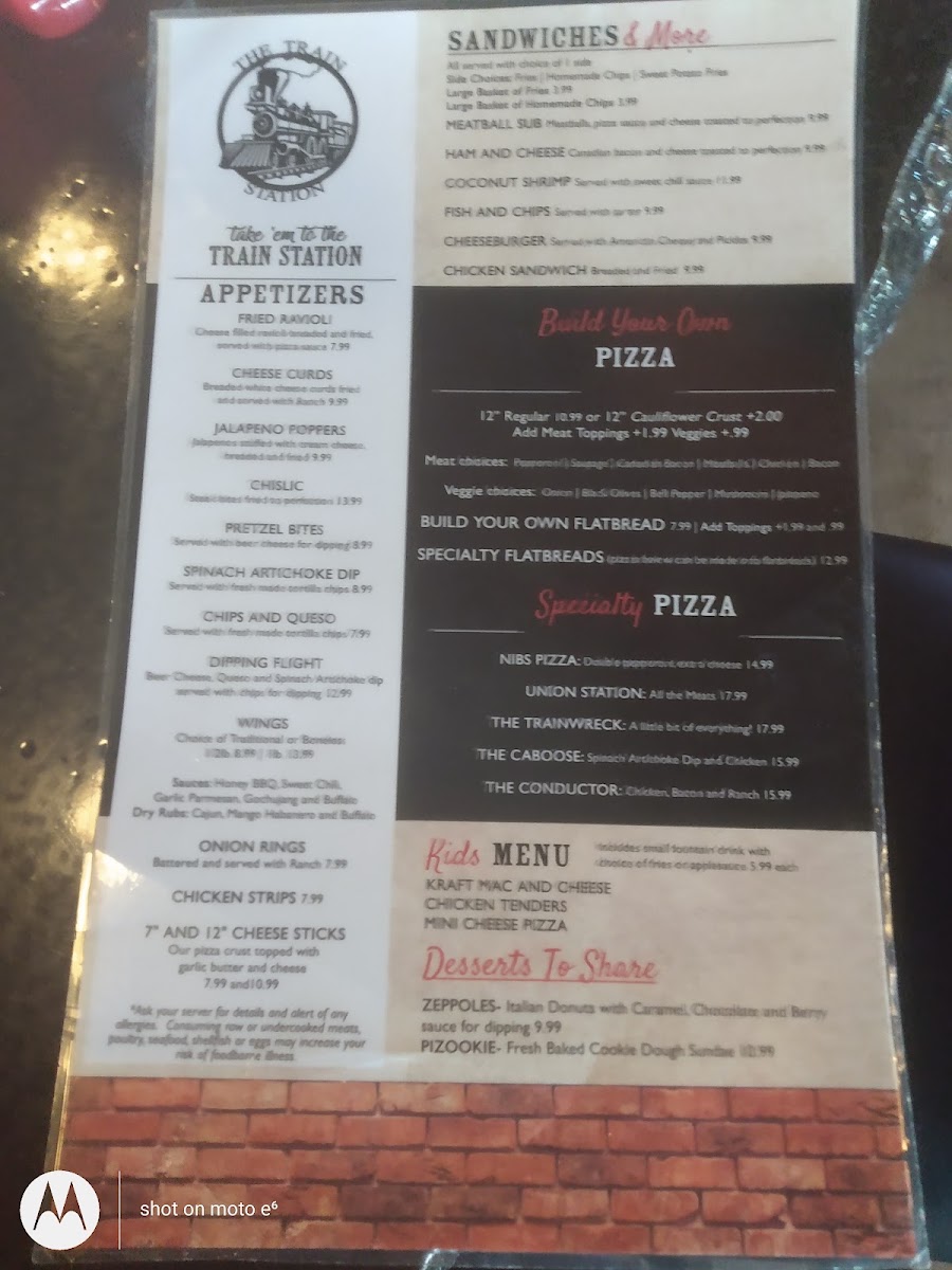 The Train Station menu board