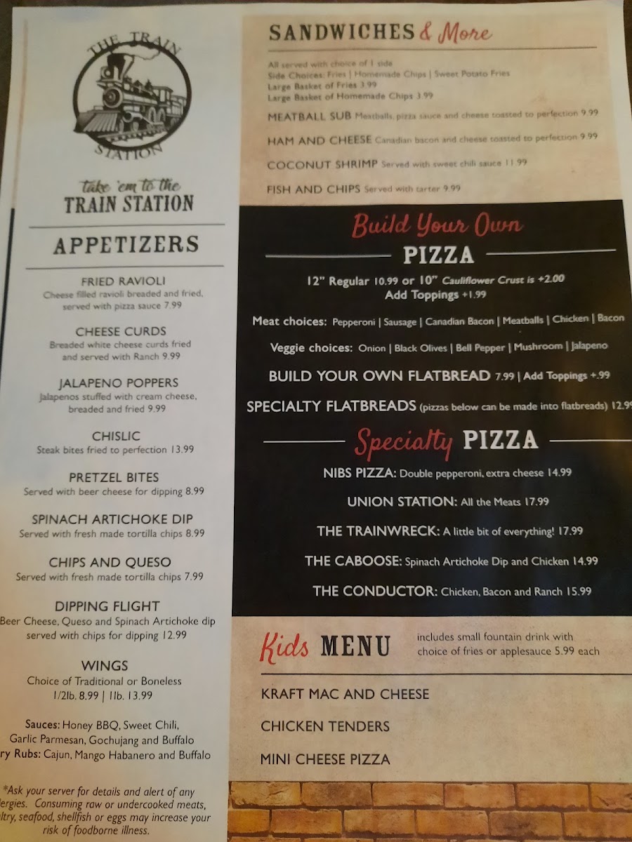 The Train Station menu board