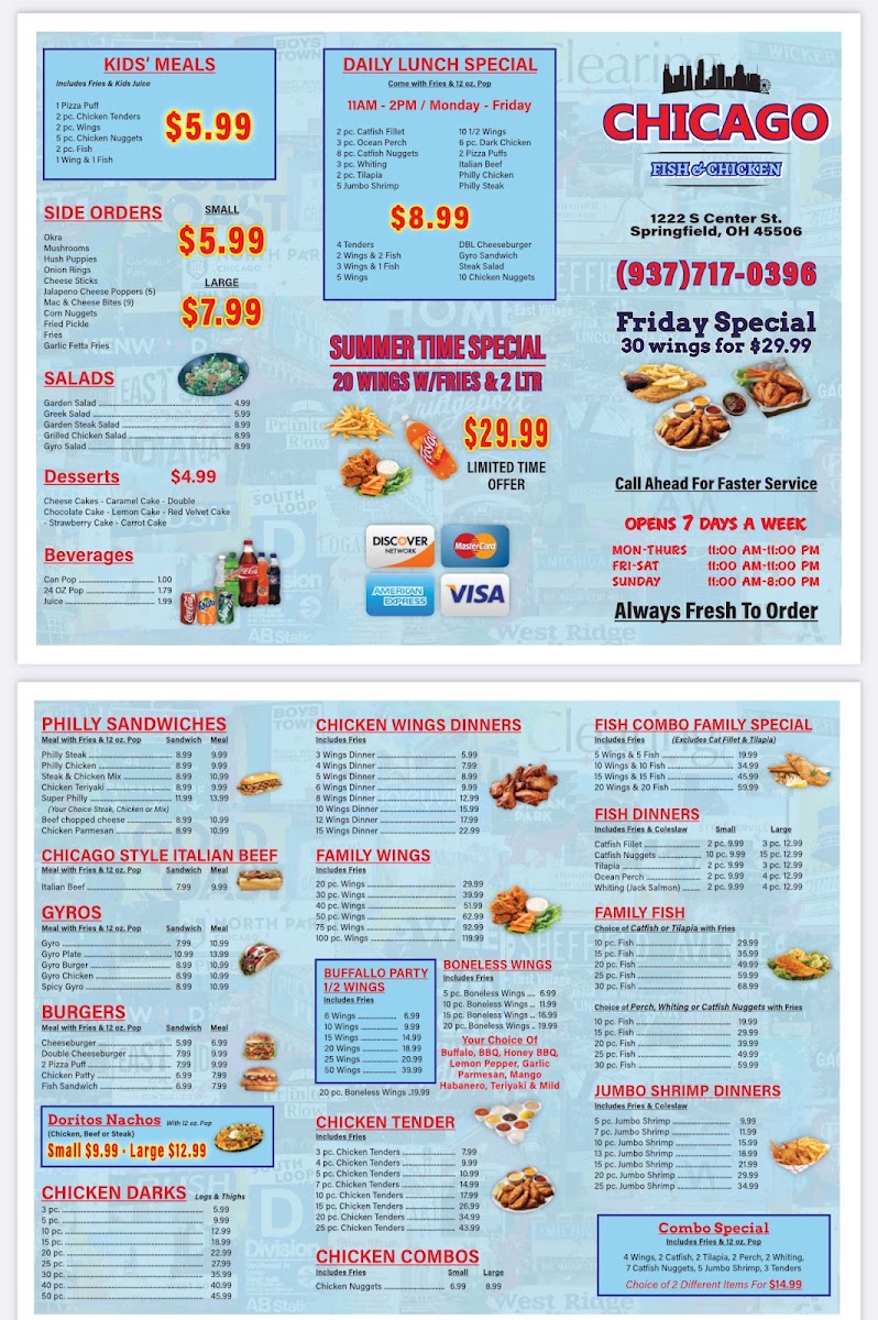 Chicago Fish and Chicken menu board