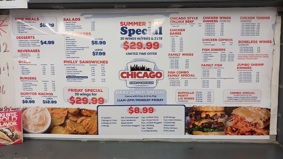 Chicago Fish and Chicken menu board