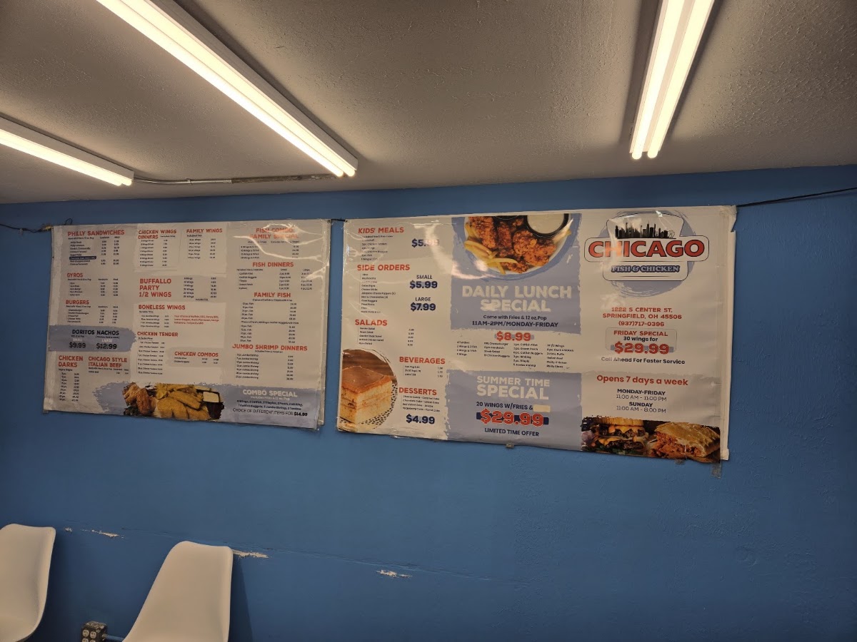 Chicago Fish and Chicken menu board