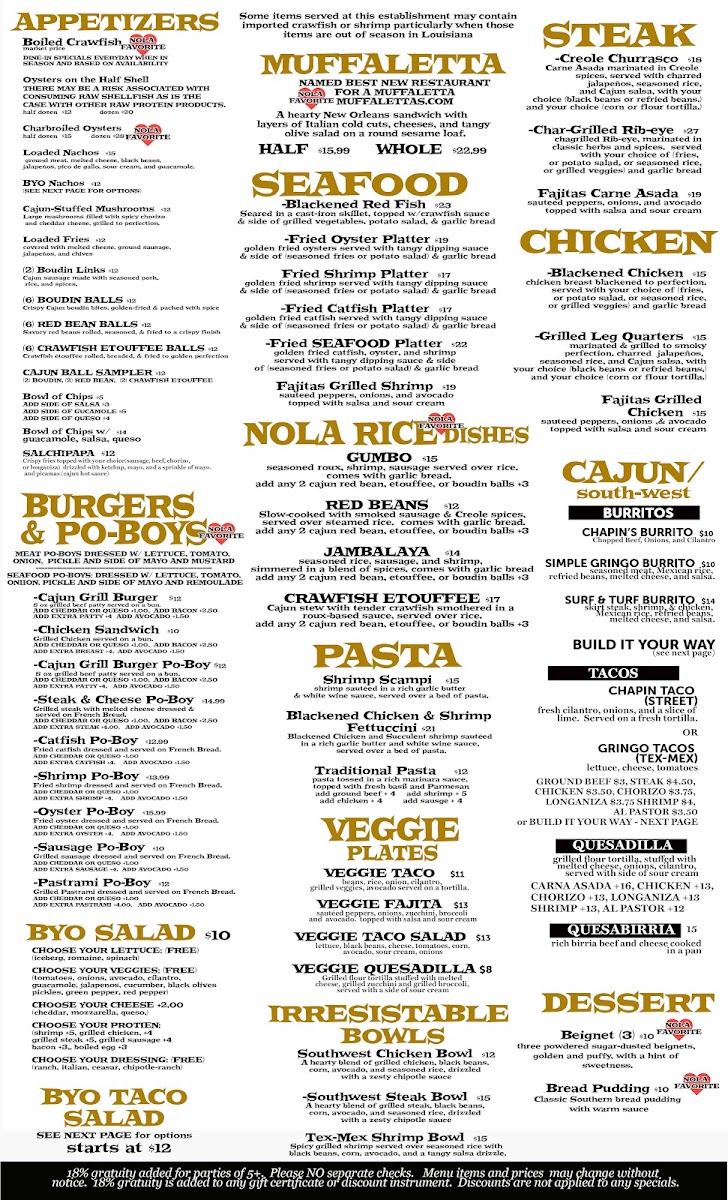 Chapin's Cafe menu board