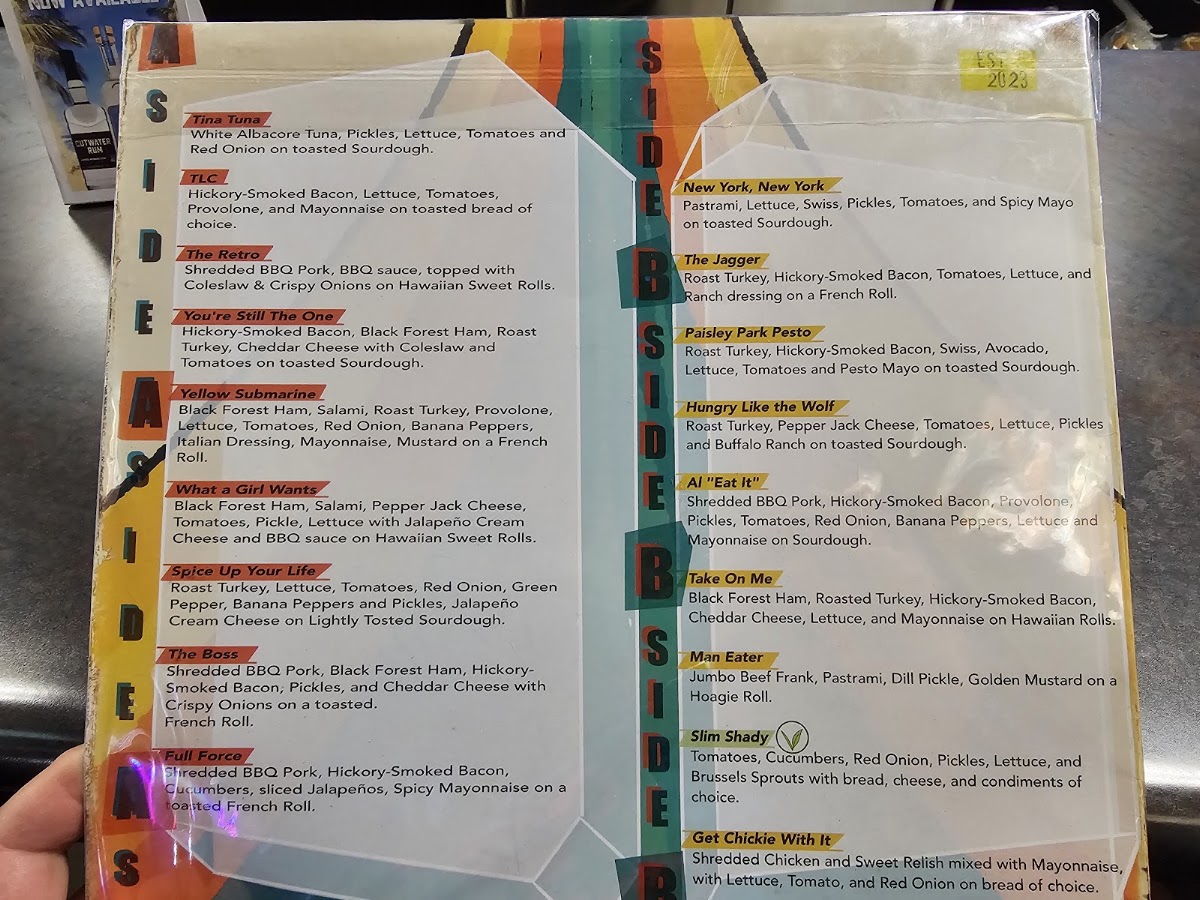 Retro’s Subs & Brews menu board
