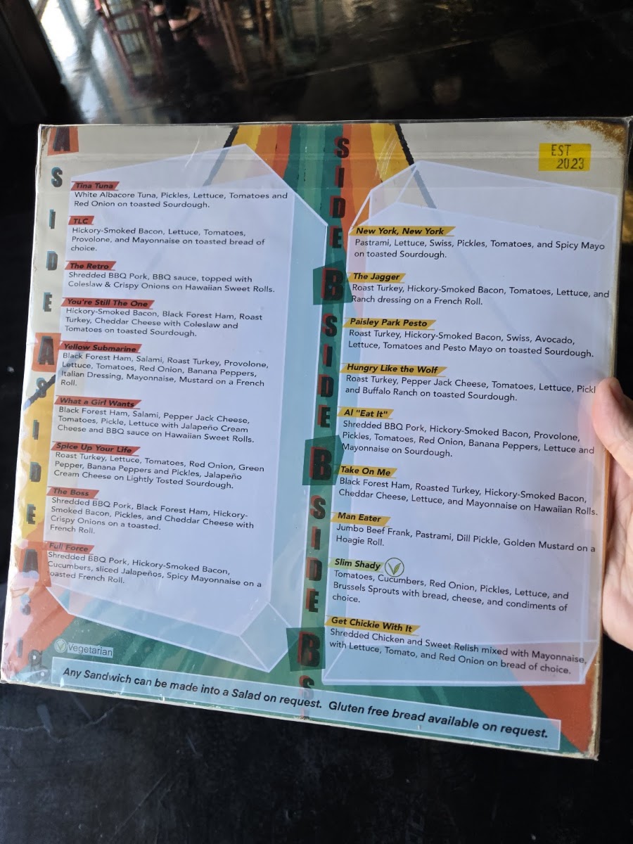 Retro’s Subs & Brews menu board