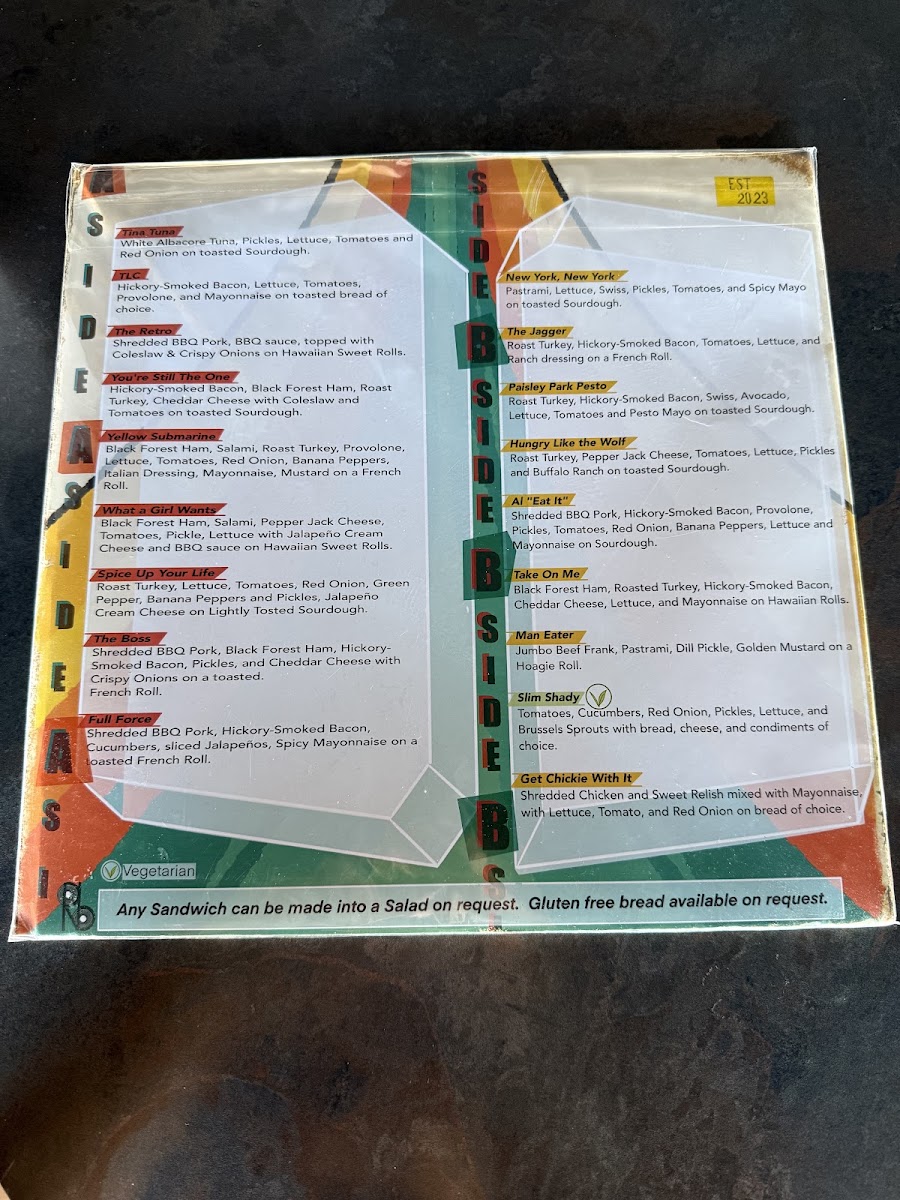 Retro’s Subs & Brews menu board