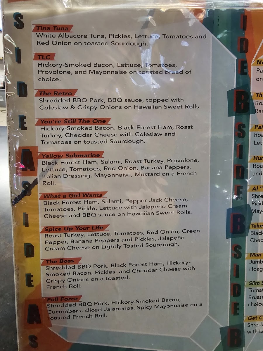 Retro’s Subs & Brews menu board