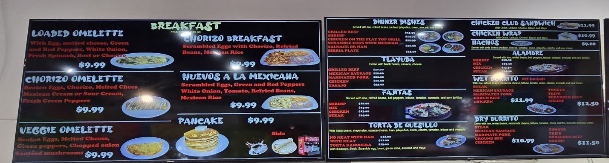 Los Dos Amigos Mexican Restaurant menu board