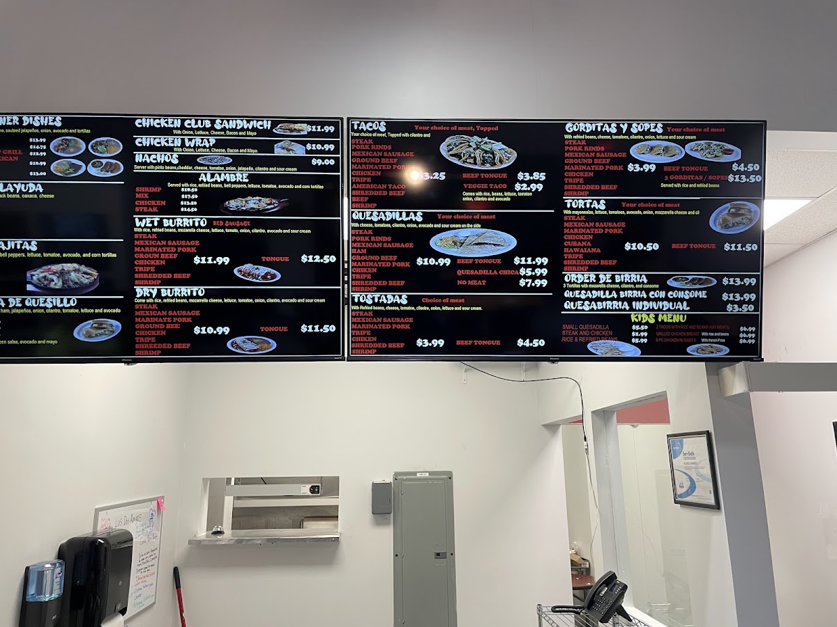 Los Dos Amigos Mexican Restaurant menu board