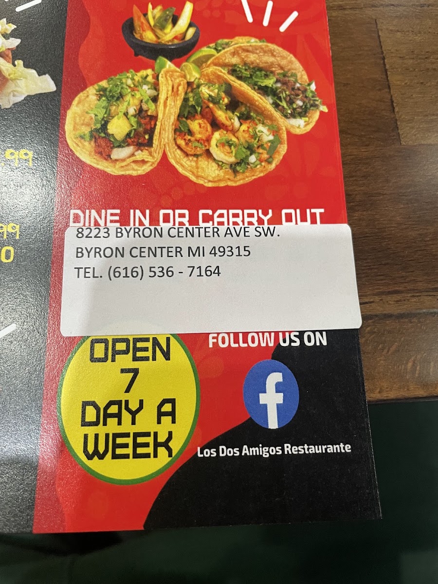 Los Dos Amigos Mexican Restaurant menu board