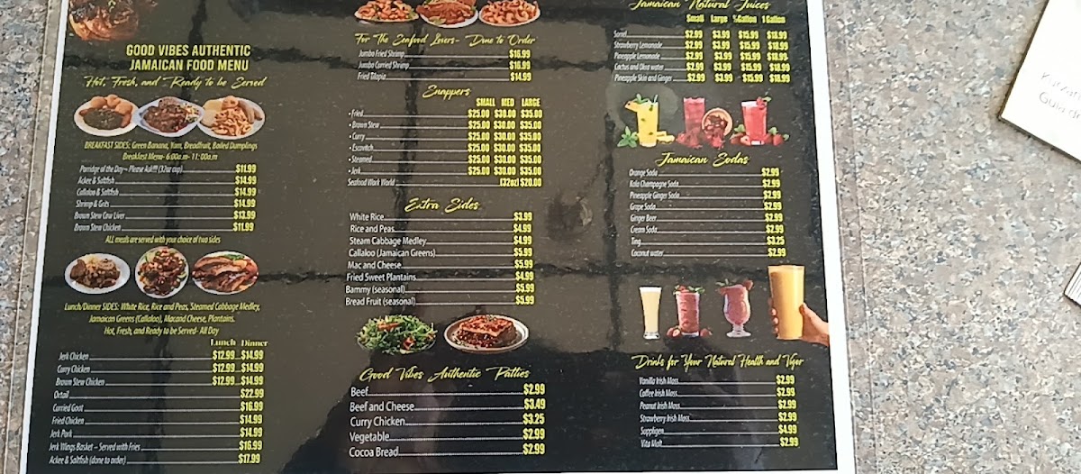 Good Vibes Authentic Jamaican Food menu board