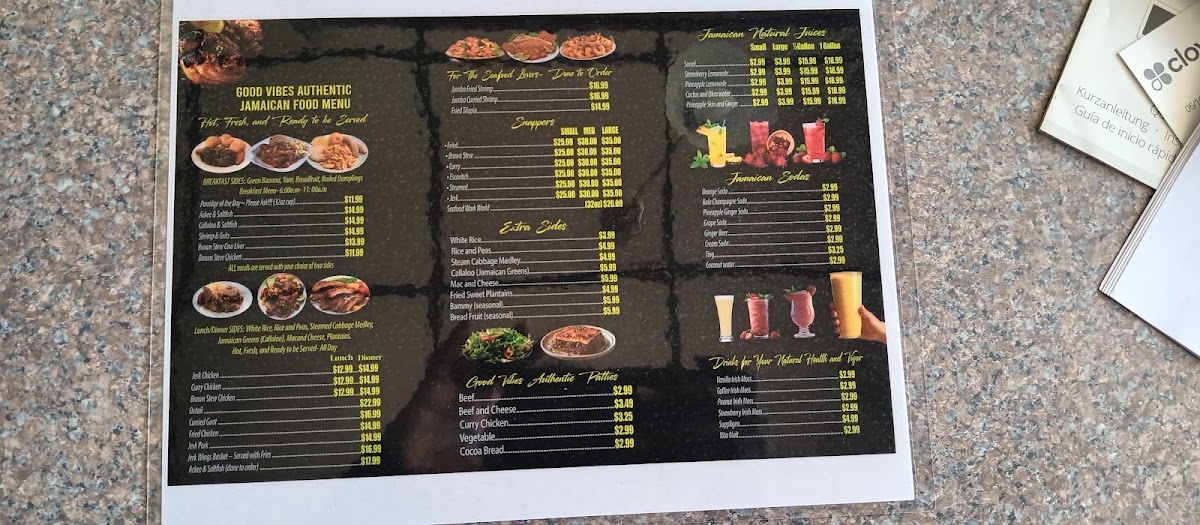 Good Vibes Authentic Jamaican Food menu board