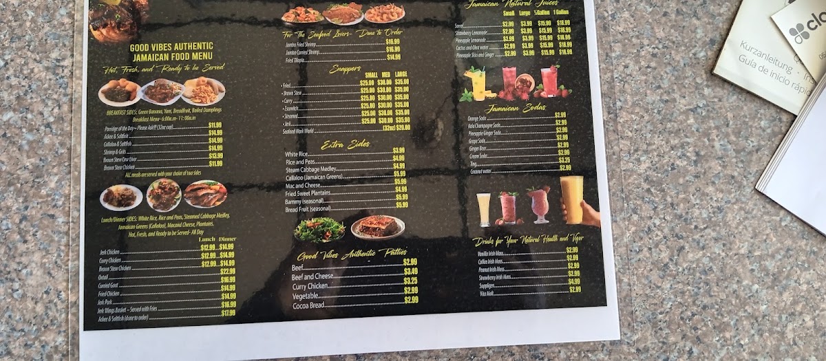 Good Vibes Authentic Jamaican Food menu board