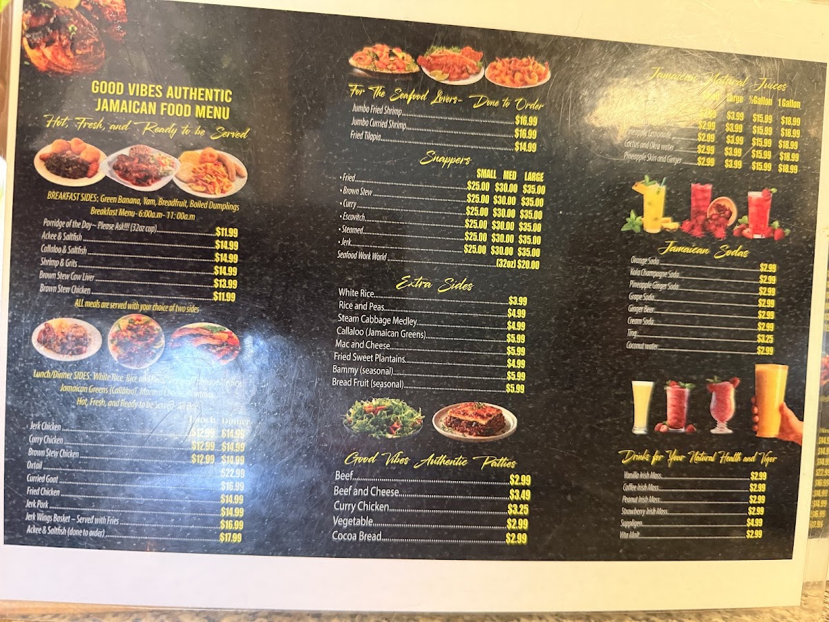 Good Vibes Authentic Jamaican Food menu board