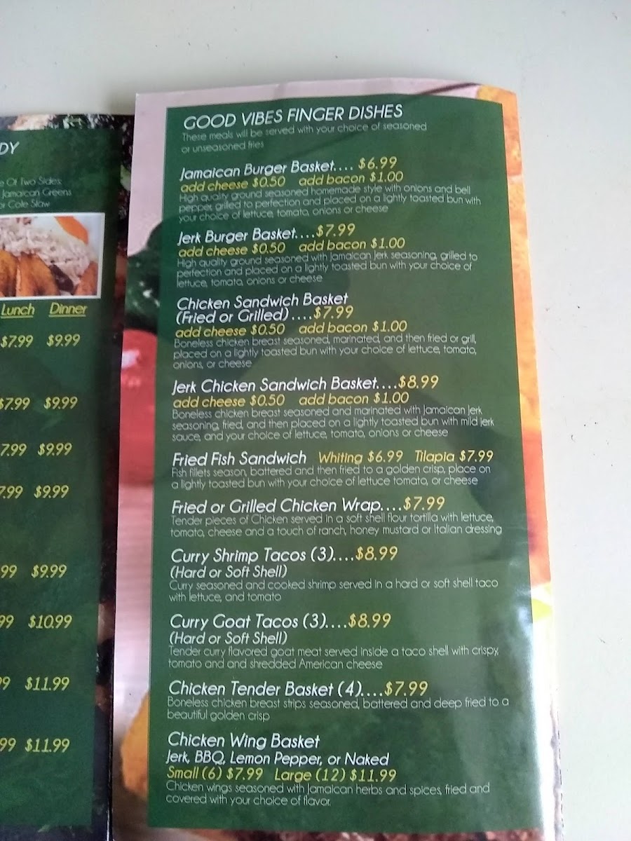 Good Vibes Authentic Jamaican Food menu board