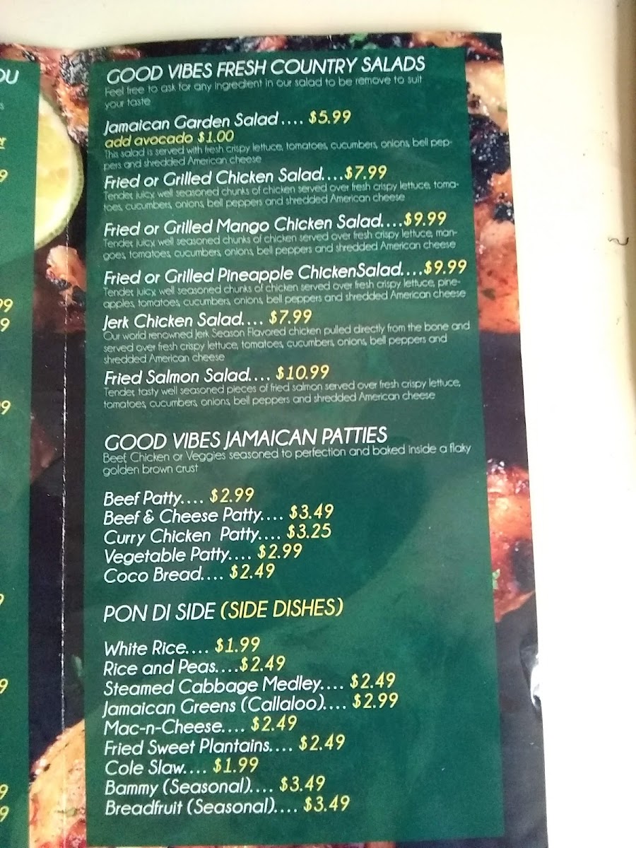 Good Vibes Authentic Jamaican Food menu board