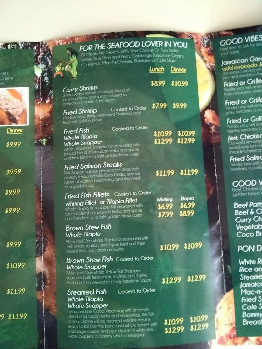 Good Vibes Authentic Jamaican Food menu board