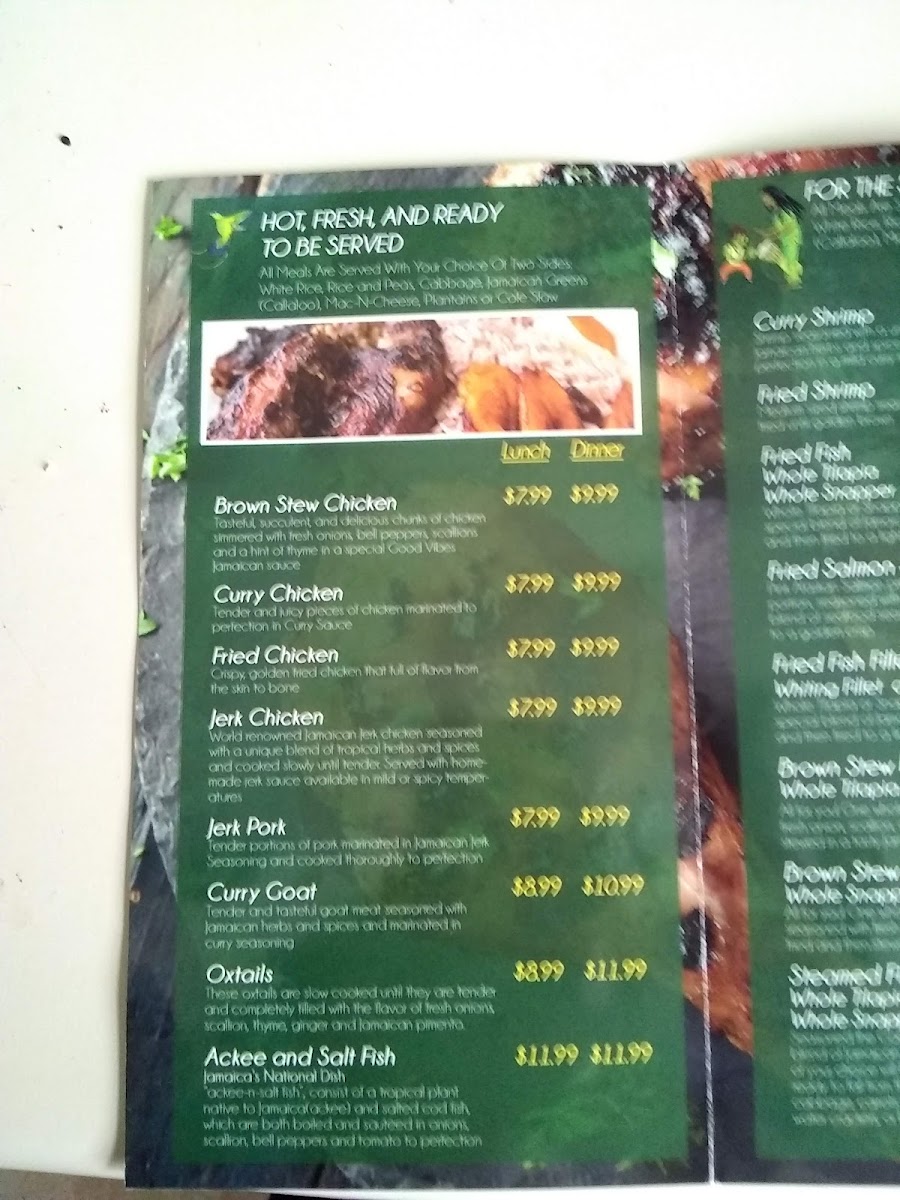 Good Vibes Authentic Jamaican Food menu board