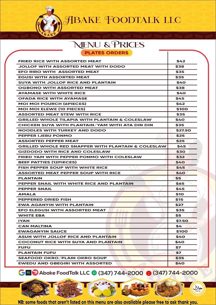 AbakeFoodTalk LLC menu board