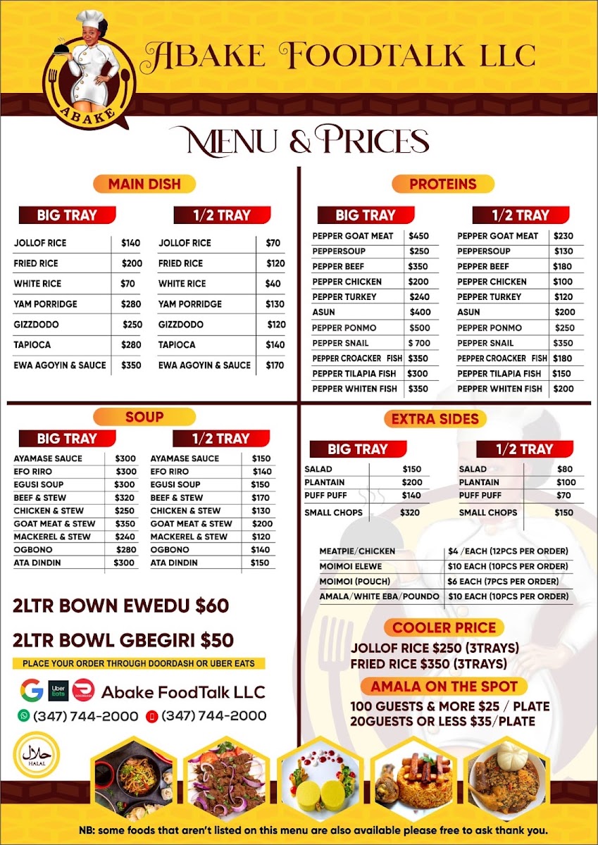 AbakeFoodTalk LLC menu board