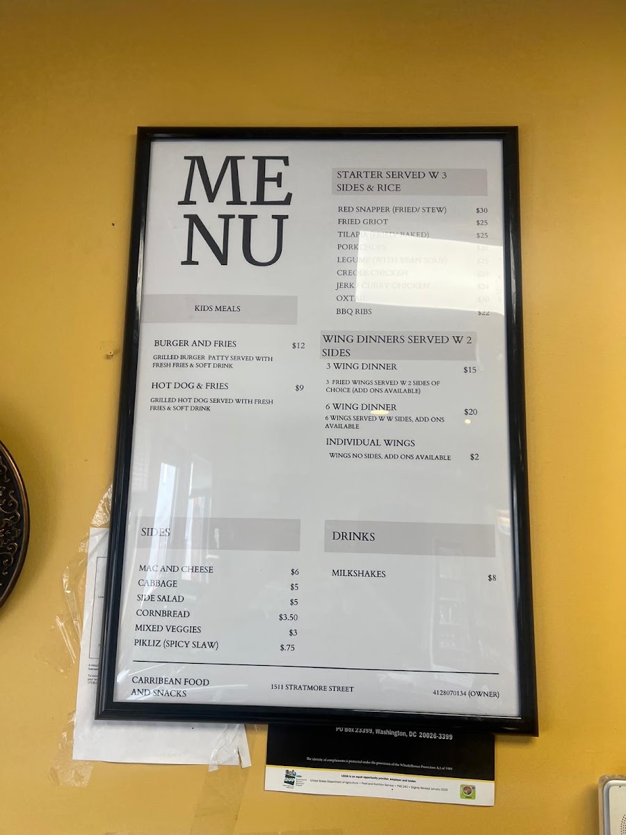 Caribbean Food Snacks menu board