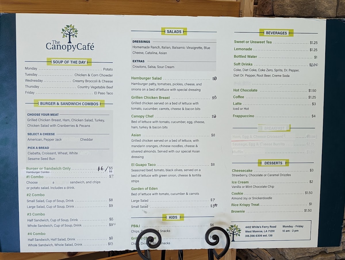 Canopy Cafe At Fair Park menu board