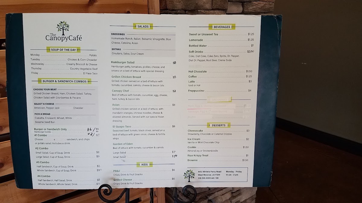 Canopy Cafe At Fair Park menu board