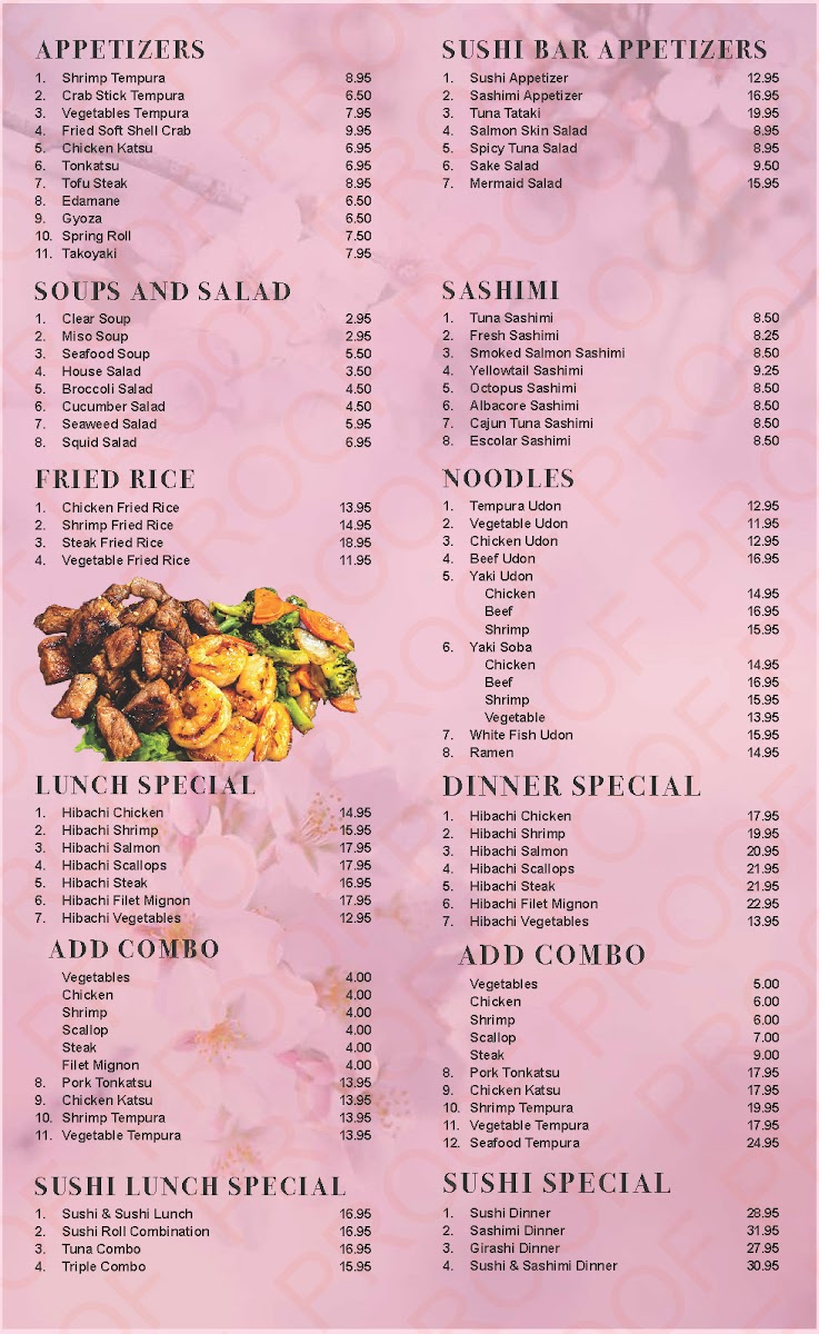 Sakura Japanese Restaurant - Lakeland menu board