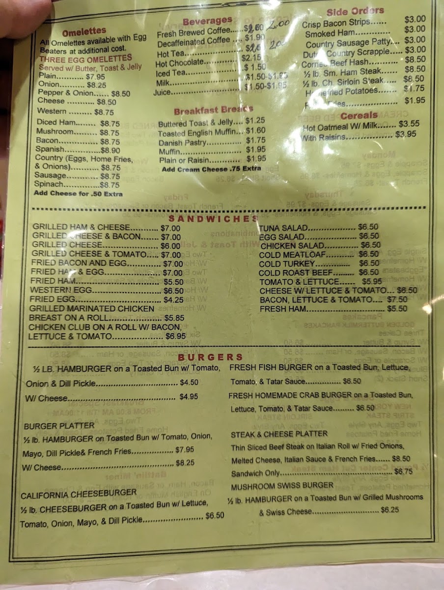 Steve & Mary's Family Restaurant menu board