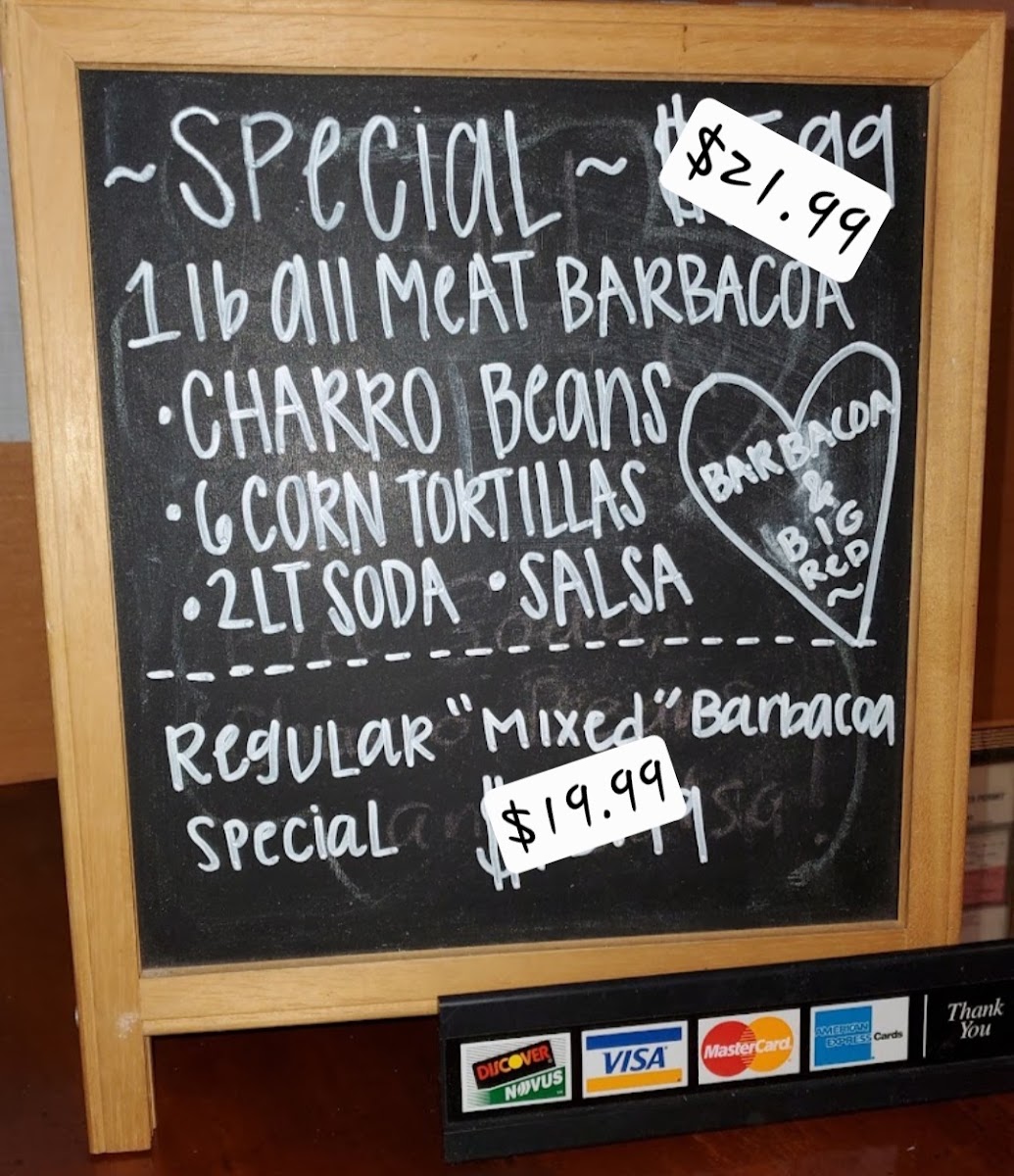 La Granja Barbacoa menu board