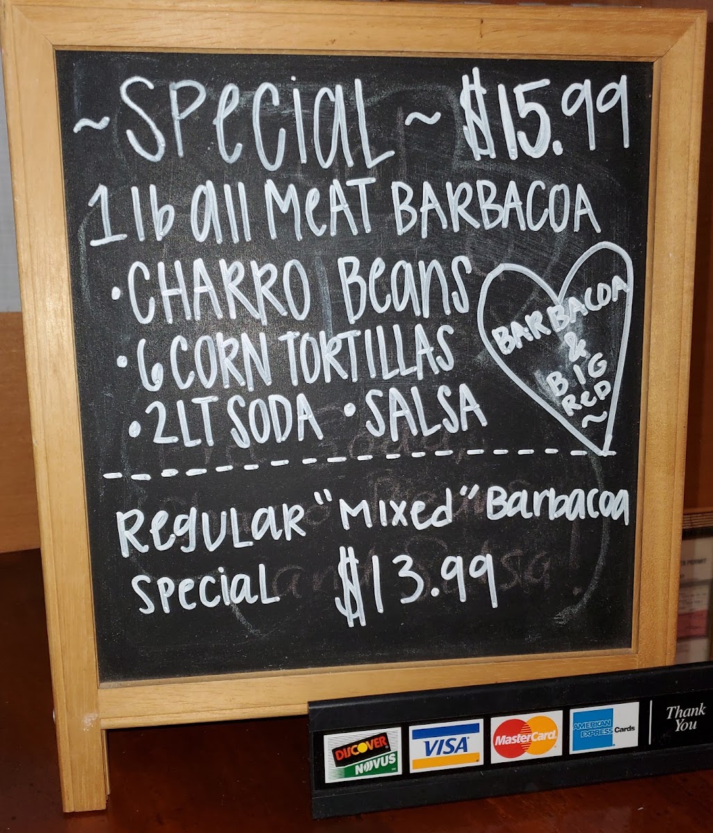La Granja Barbacoa menu board