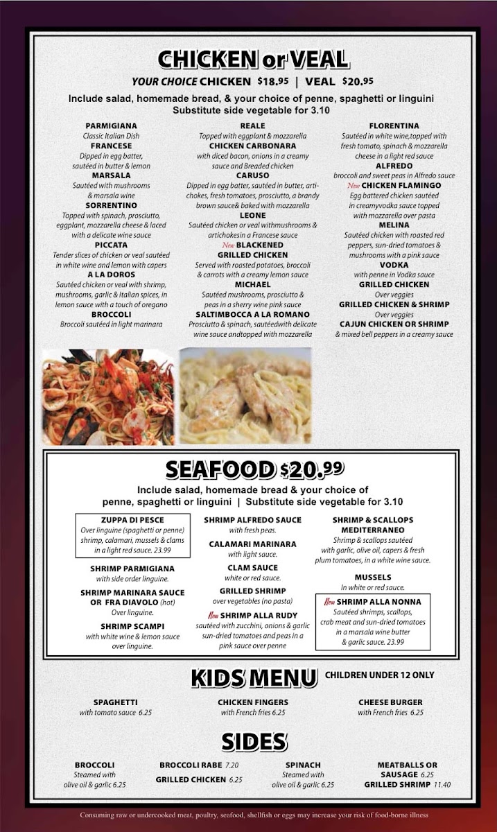 Palmero's Pizza y italian restaurante menu board