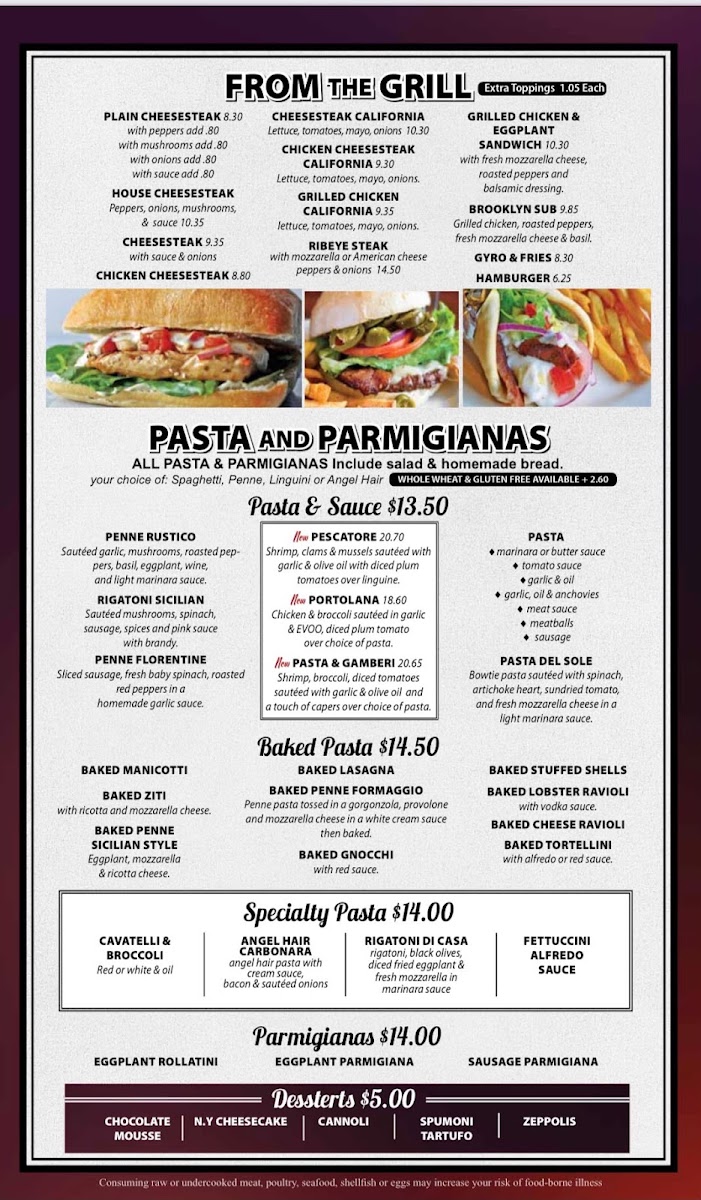 Palmero's Pizza y italian restaurante menu board