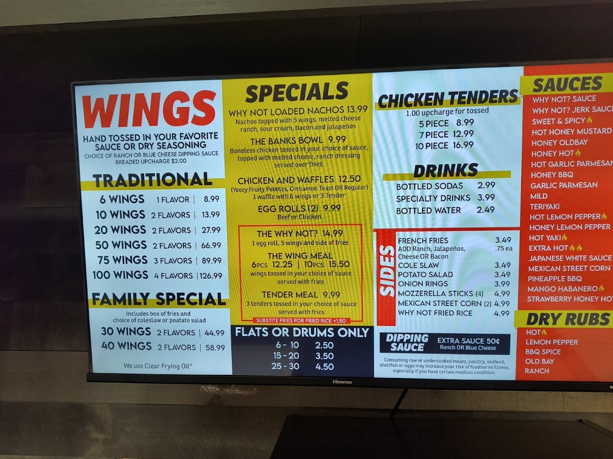 Why Not Wings menu board