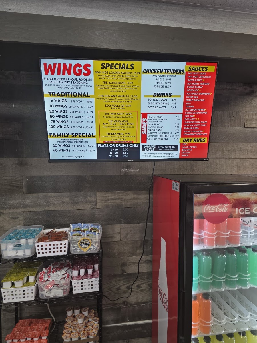 Why Not Wings menu board