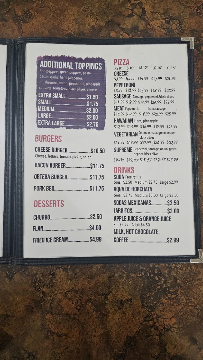 Juanita's menu board